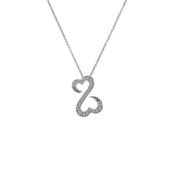 0.25 Ct. Tw. Round Cut Diamond Open Hearts Pendant In 14K White Gold Necklace - Picture 1 of 4